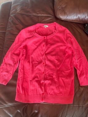 Talbots Bright Pink Cotton Lightweight Crewneck Cardigan